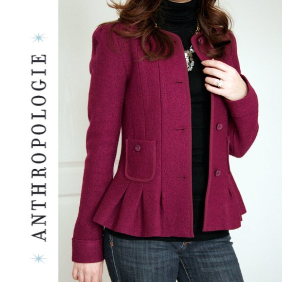 Anthropologie Elevenses FRANCIE PURPLE BOILED Wool BOUCLE Blazer Jacket - Picture 1 of 5